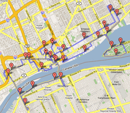 Google map of Detroit marathon course